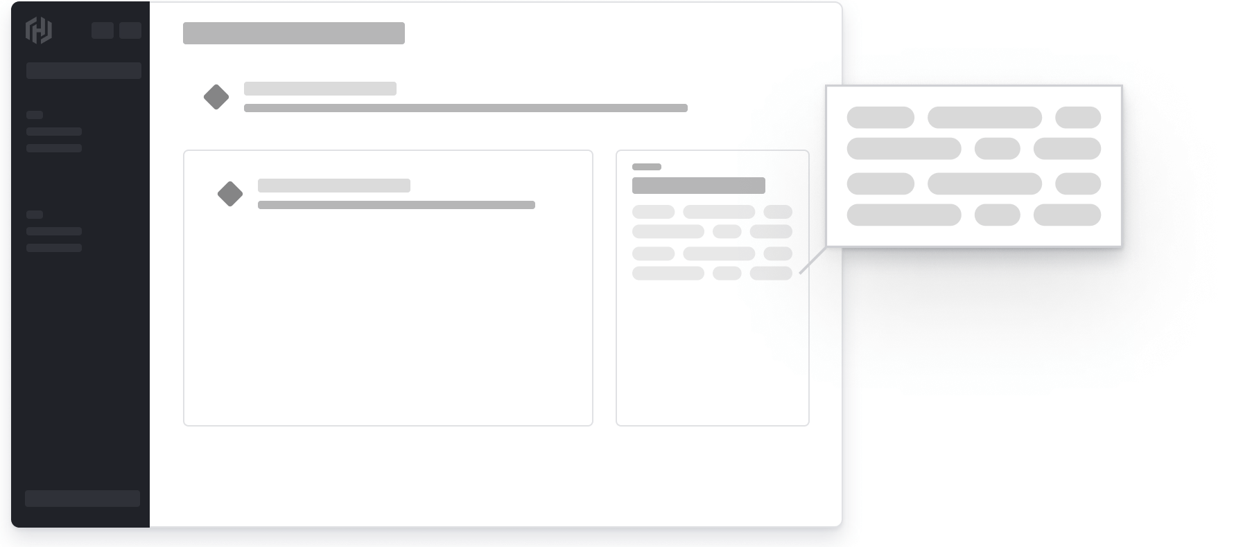 Skeleton of an app with tags in a group where they fill the container and wrap onto 4 rows.